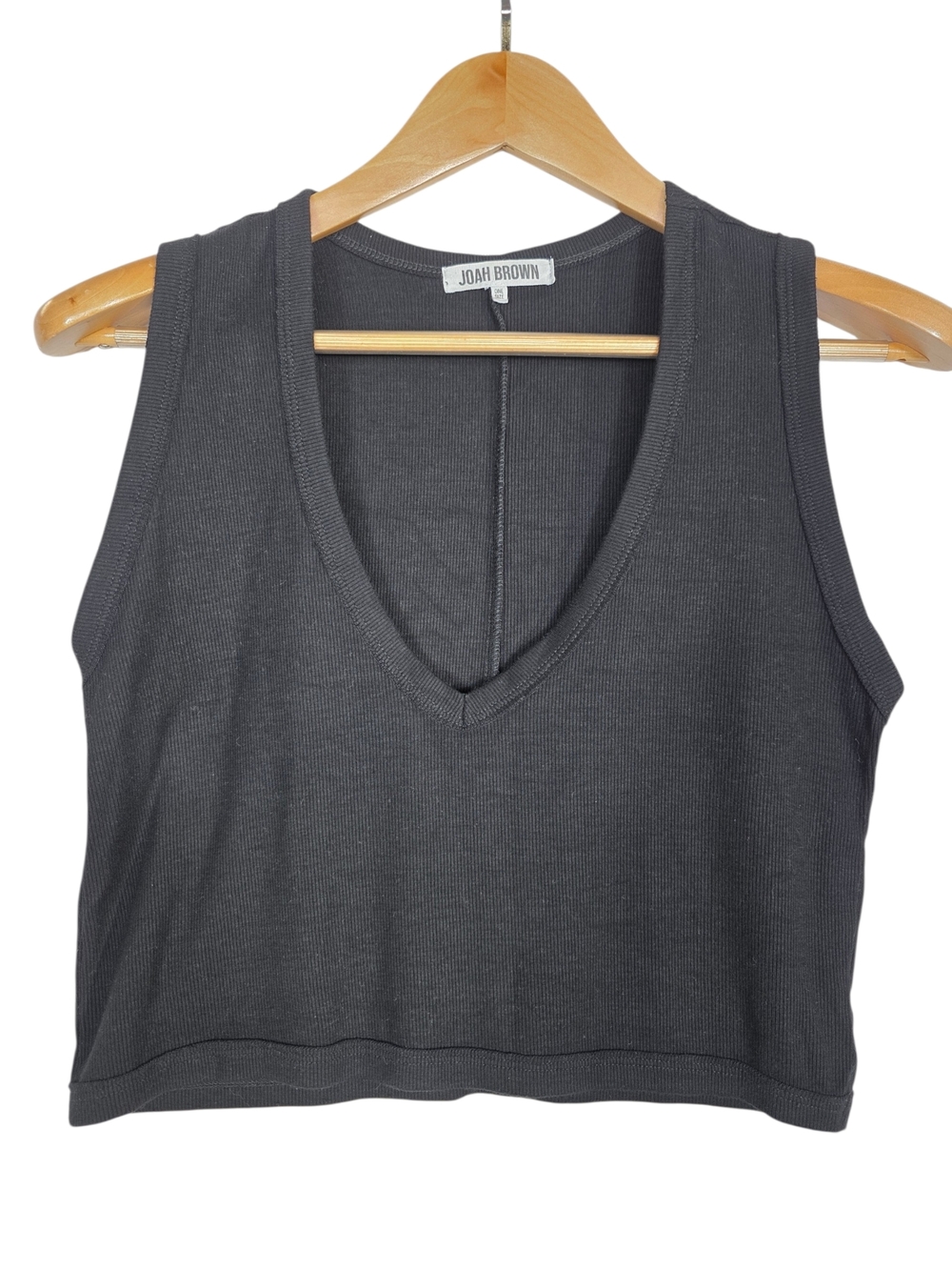 Joah Brown  basic classic black V-Neck Ribbed Cropped Tank